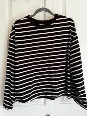 H&M Divided Brown and White Striped Long Sleeve Tee
